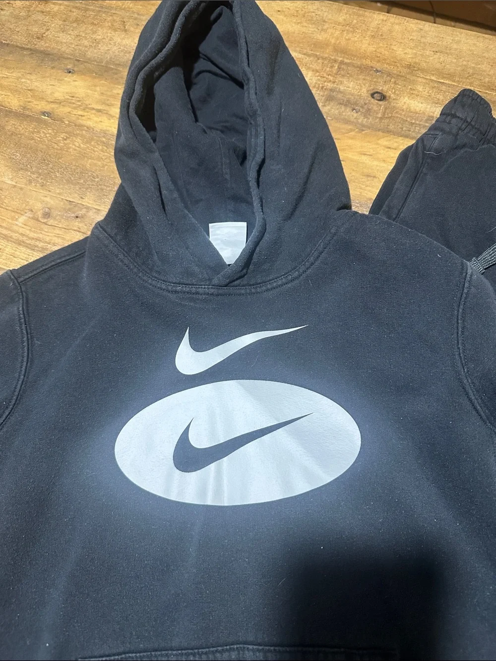 Nike Kids Black Hoodie and Joggers Set with White Swoosh Size Large